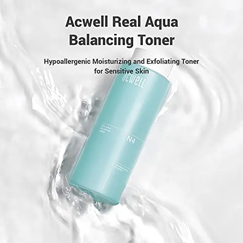 ACWELL Real Aqua Balancing LHA Hydrating & Exfoliating Facial Toner 5.4 fl.oz. - with Mineral Water pH Balancing Toner for Strengthening Skin Moisture Barrier for Sensitive Skin