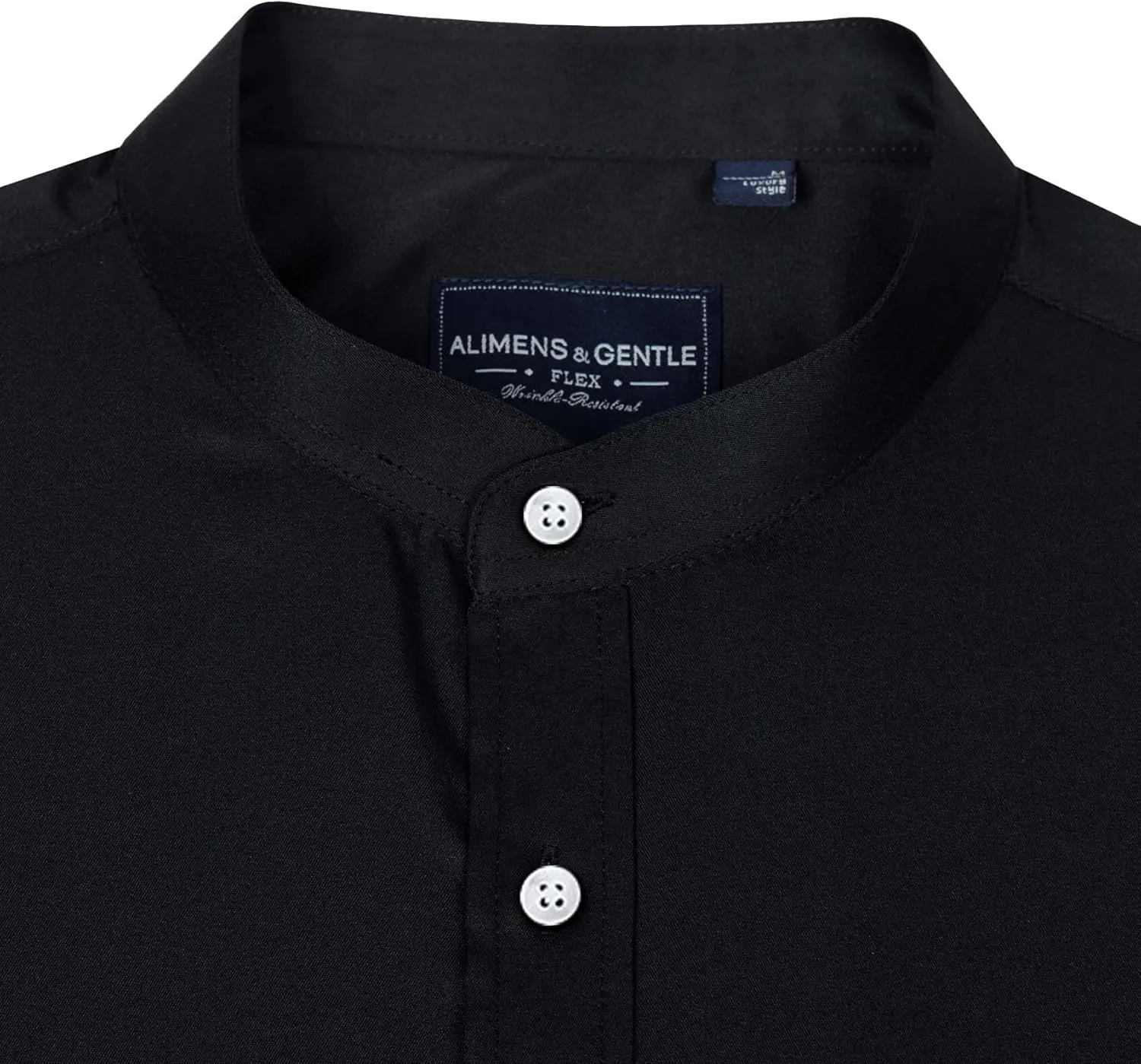 Alimens & Gentle Men's Banded Collar Dress Shirts Long Sleeve Mandarin Collar Button Down Shirt with Pocket