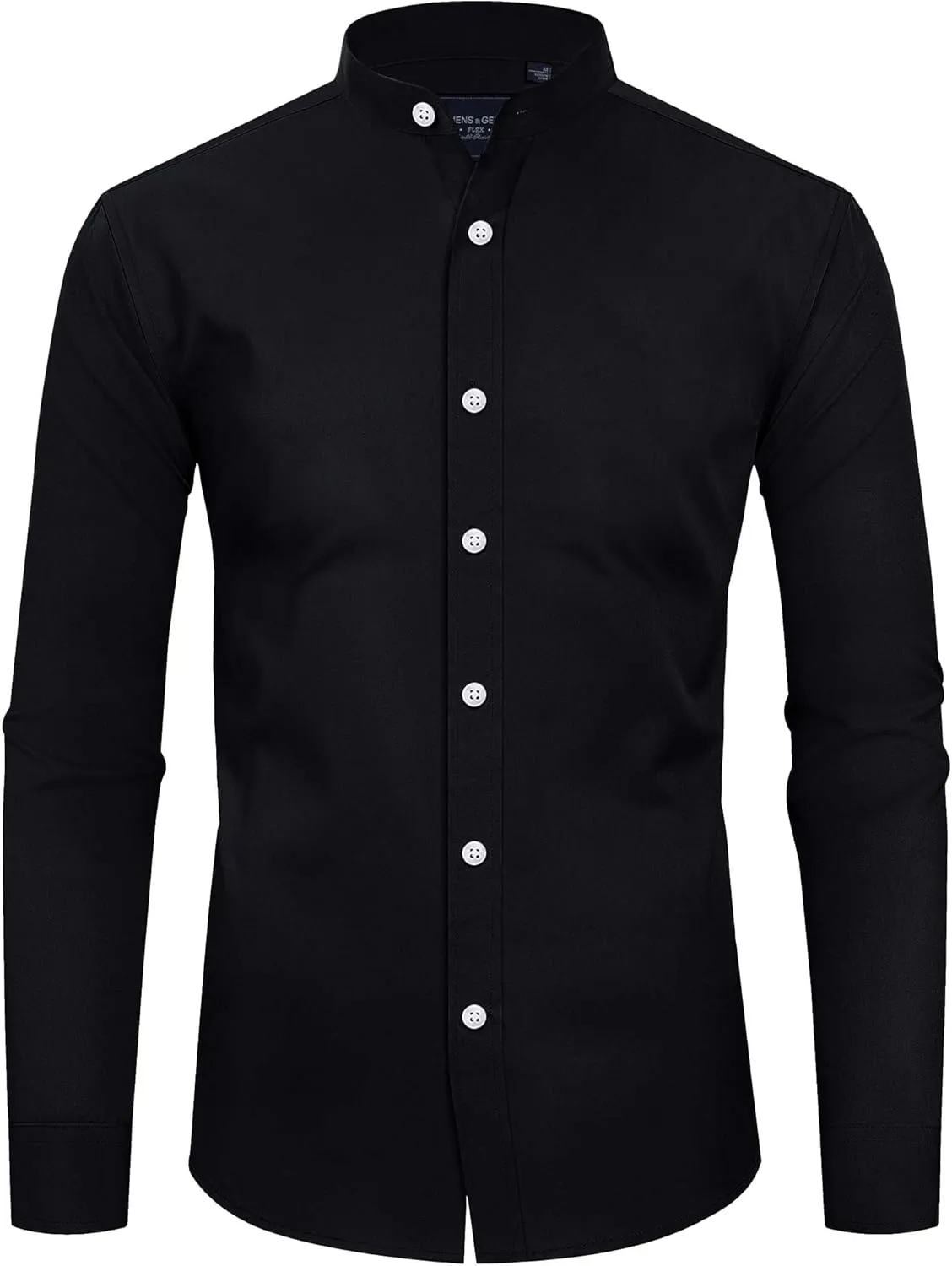 Alimens & Gentle Men's Banded Collar Dress Shirts Long Sleeve Mandarin Collar Button Down Shirt with Pocket
