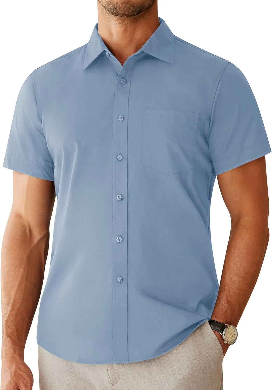 Alimens & Gentle Mens Short Sleeve Dress Shirts Regular Fit Stretch Wrinkle-Resistant Button Down Shirts