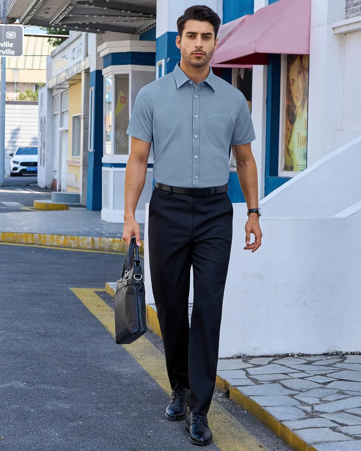 Alimens & Gentle Mens Short Sleeve Dress Shirts Regular Fit Stretch Wrinkle-Resistant Button Down Shirts