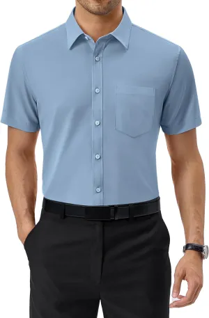 Alimens & Gentle Mens Short Sleeve Dress Shirts Regular Fit Stretch Wrinkle-Resistant Button Down Shirts
