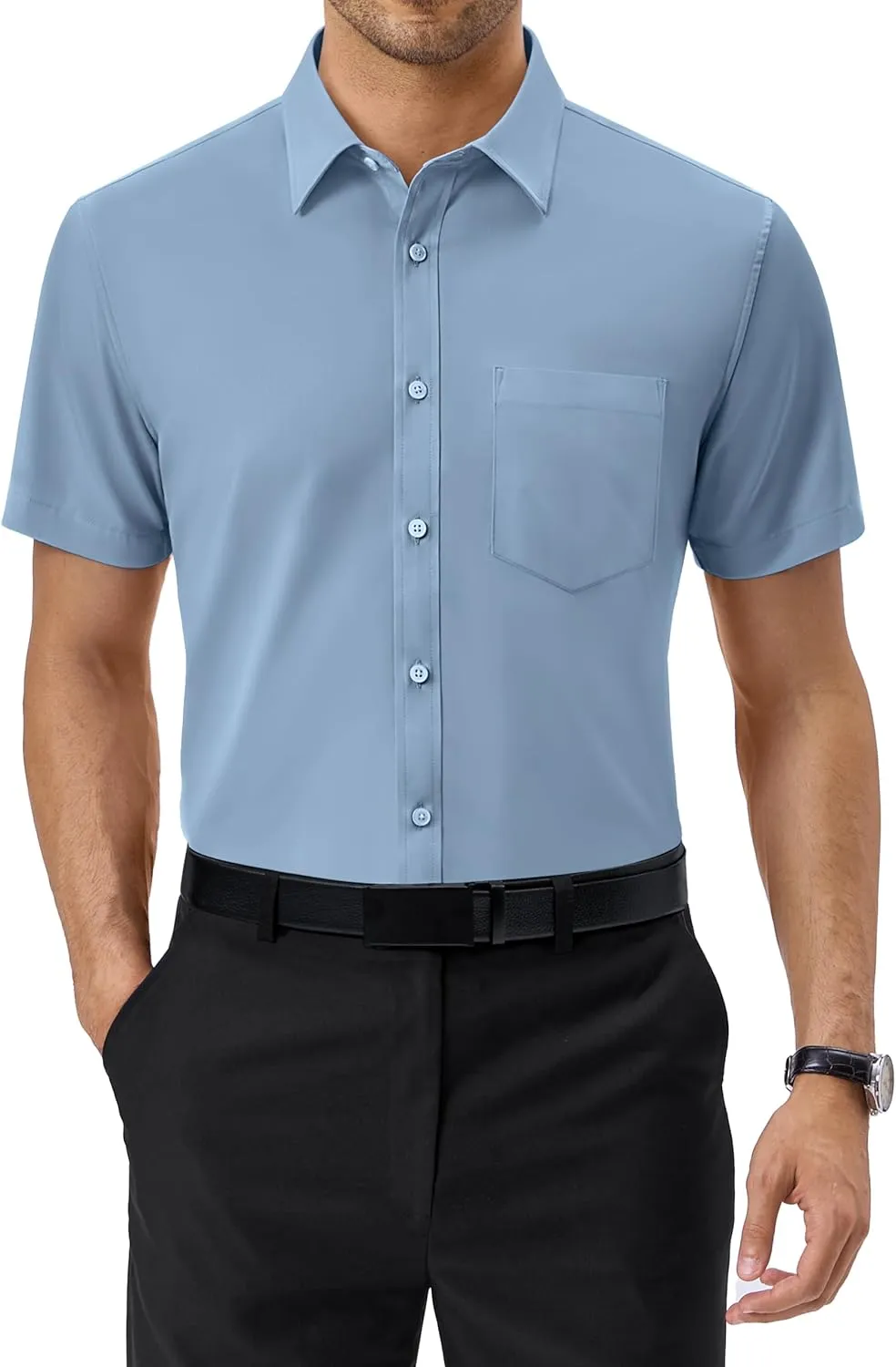 Alimens & Gentle Mens Short Sleeve Dress Shirts Regular Fit Stretch Wrinkle-Resistant Button Down Shirts