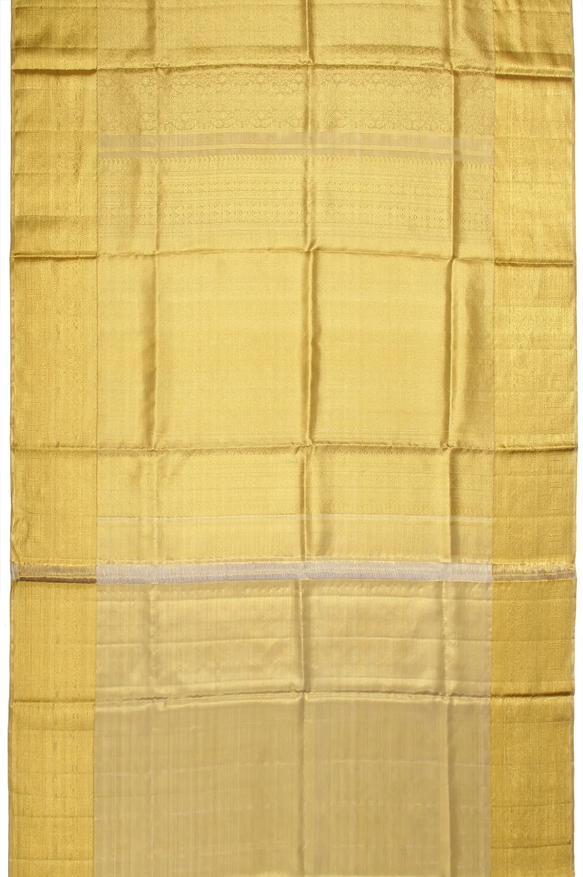 Gold Kanchipuram Tissue Silk Saree with Chevron Patterns and Flower Jaal