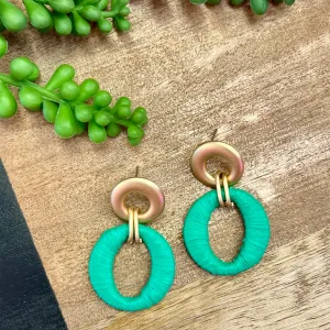 Green Raffia Wrapped Circle Earring
