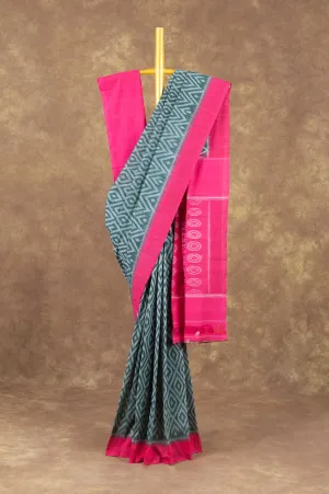 Teal Green Ikat Cotton Saree