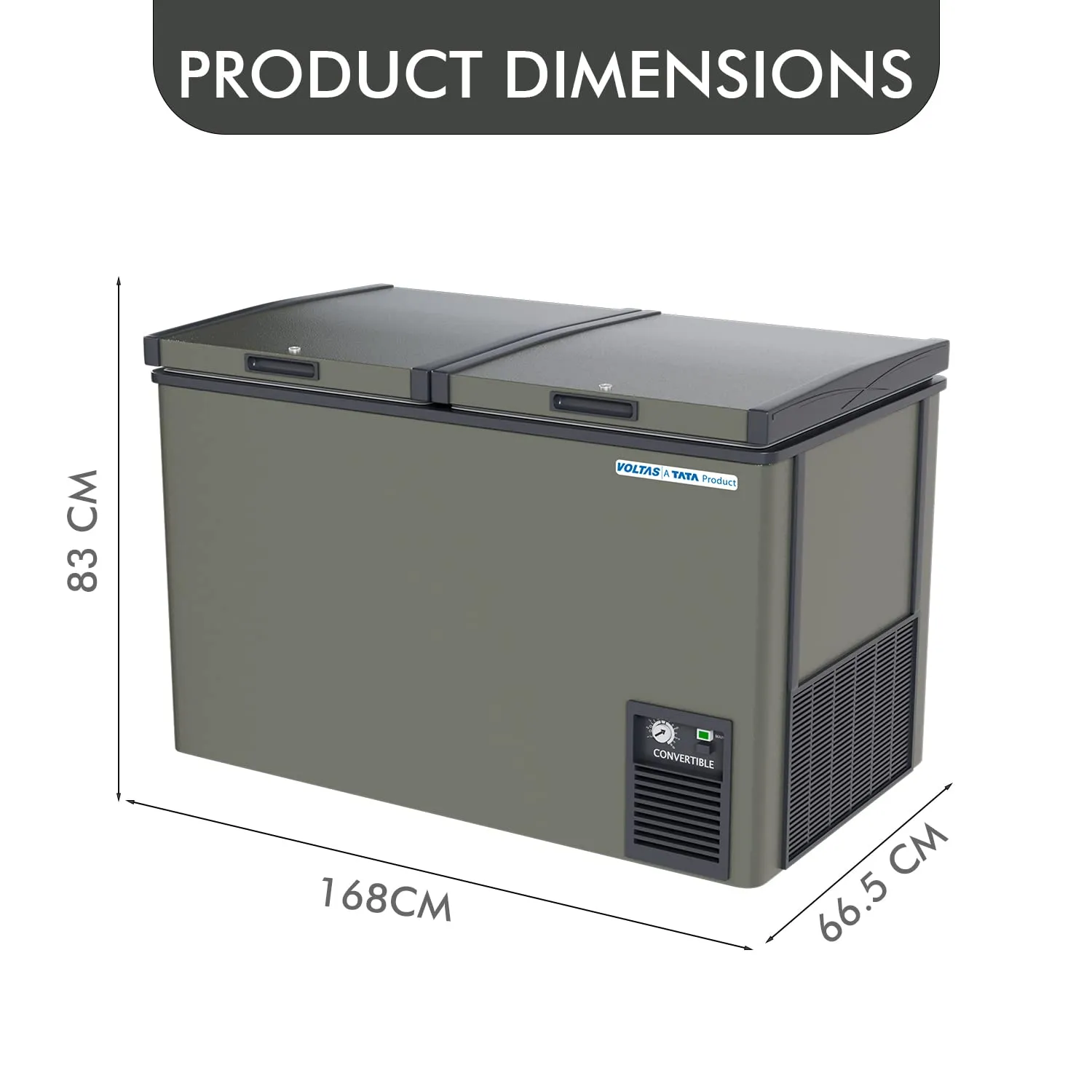 Voltas CVF500 DD P  Grey CONVERTIBLE 4 Star Hard Top Deep Freezer Hard top deep freezer (500LT.)