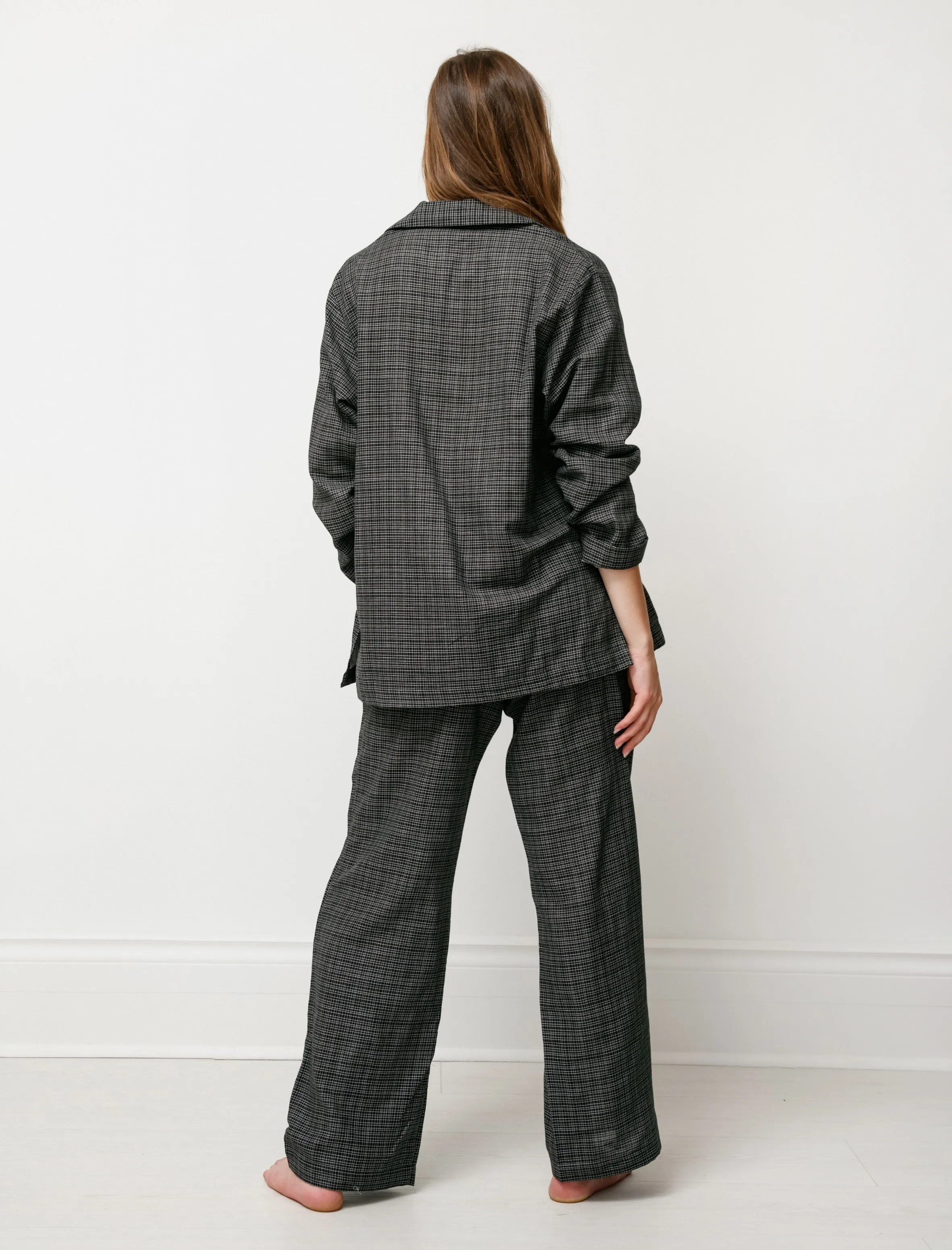 Women's Pyjama Set Black Grid Plaid