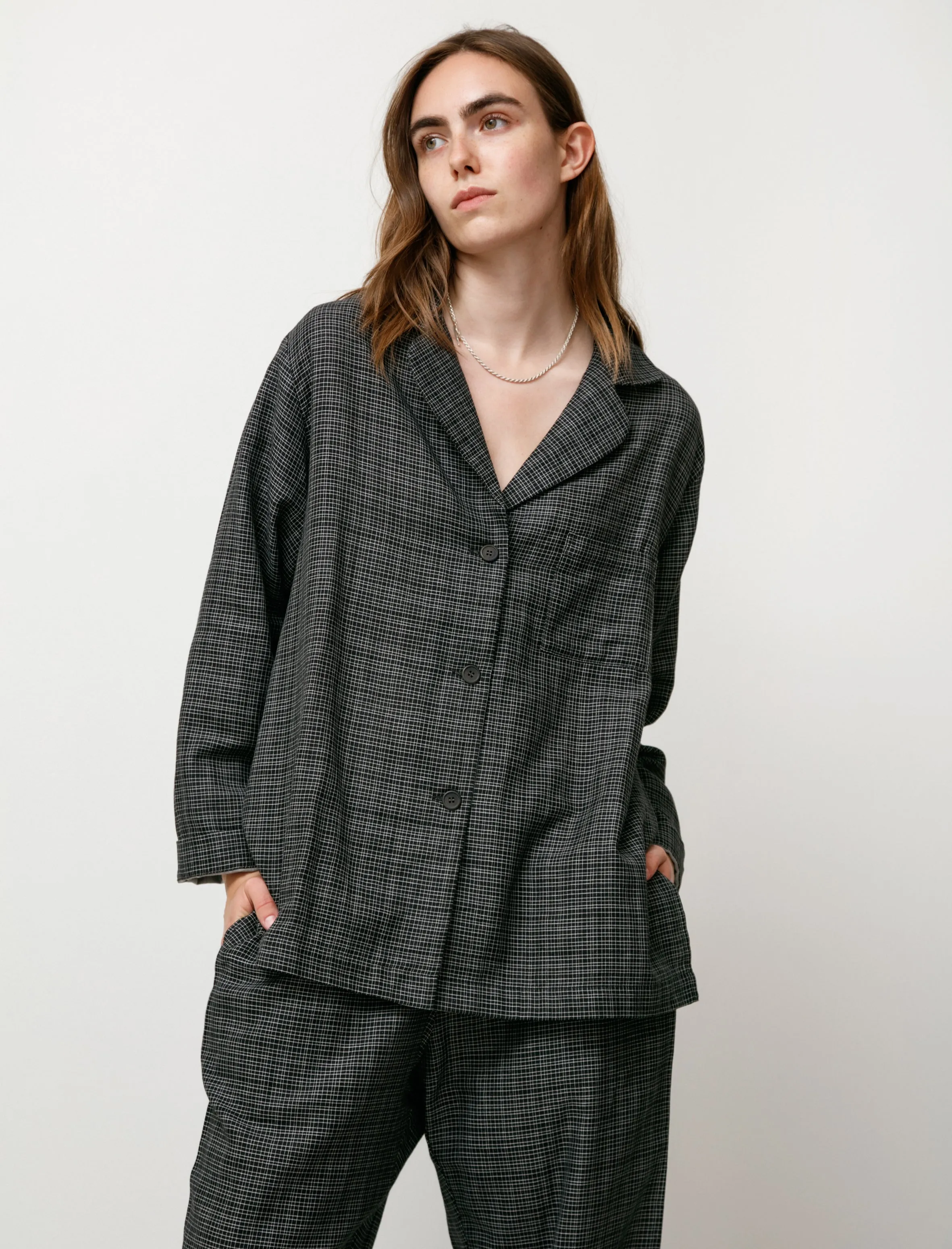 Women's Pyjama Set Black Grid Plaid