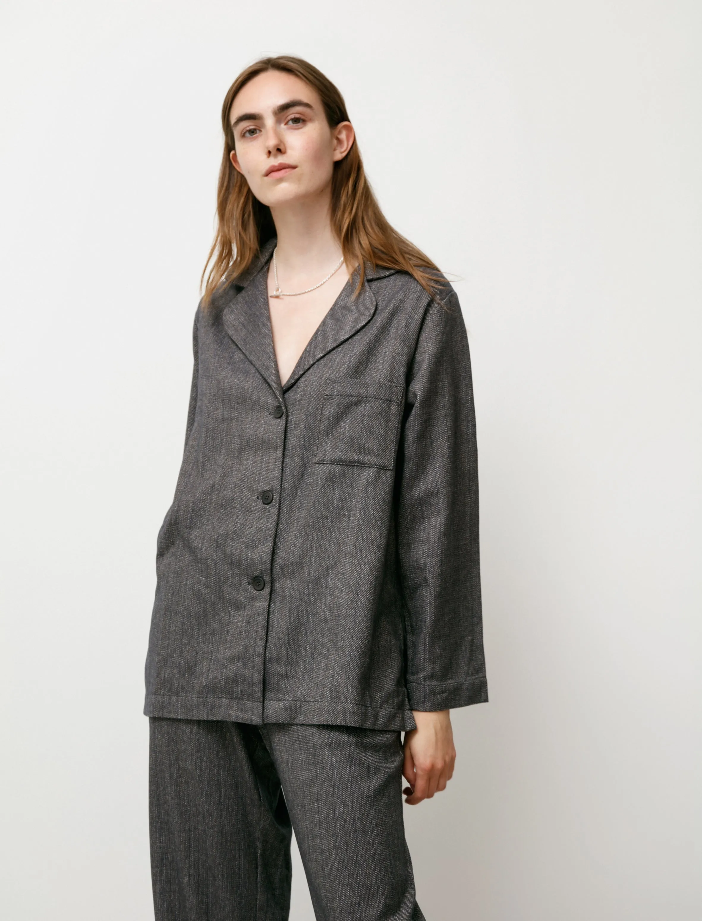 Womens Pyjama Set Brushed Cotton Navy/Tan
