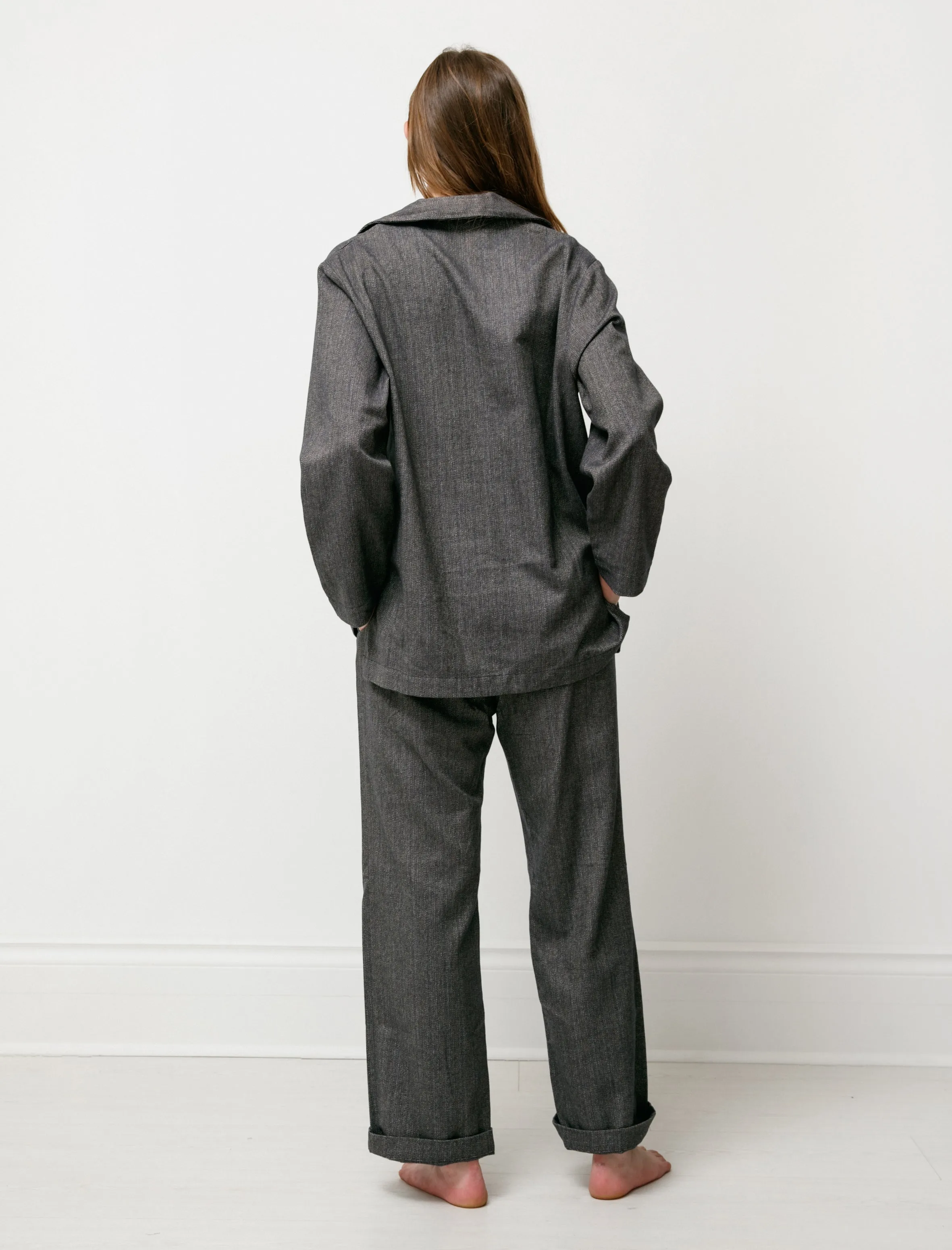 Womens Pyjama Set Brushed Cotton Navy/Tan