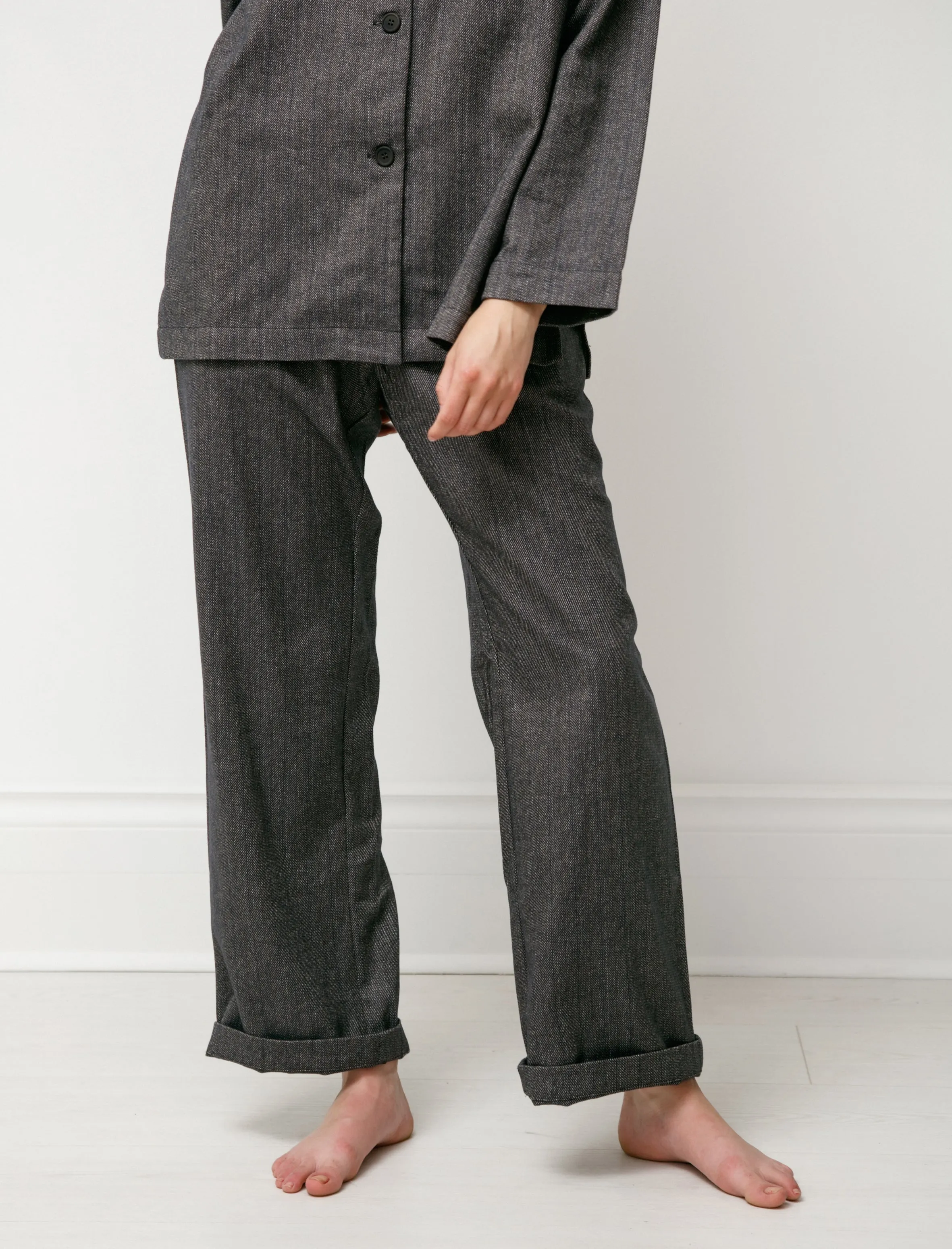 Womens Pyjama Set Brushed Cotton Navy/Tan